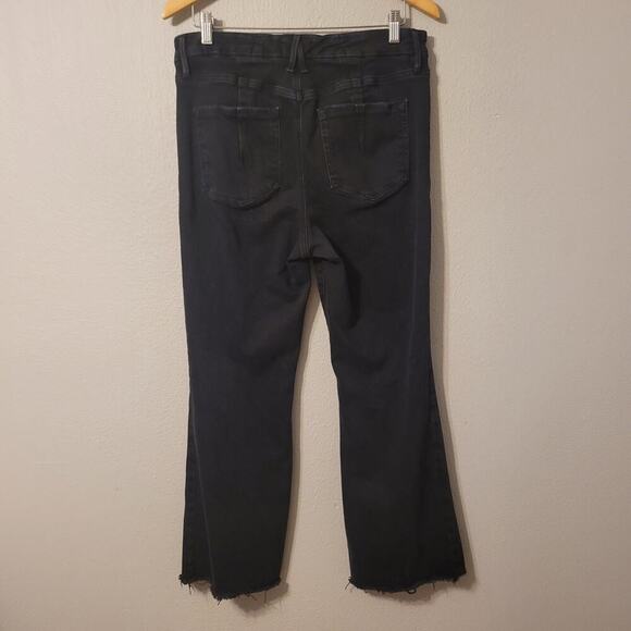 Good American Good Legs Cropped Bootcut Jeans Womens 31 Black Button Fly Raw Hem - Picture 2 of 9